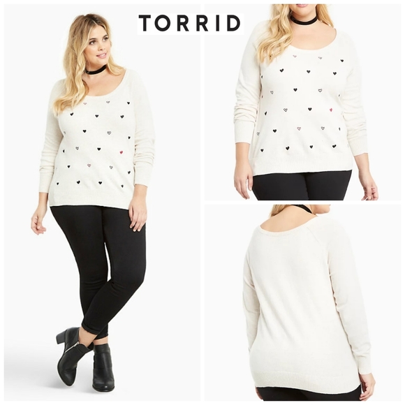 torrid Sweaters - Torrid Cream Heart Print Crew Neck Sweater Sz 2X